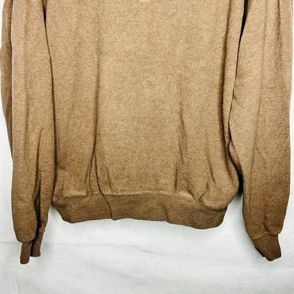 Peter Millar 1/4 Zip Pullover Brown Fleece Golf Sweater Size L 100% Cotton
